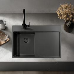 Pure.Sink Exclusivo Gun Metal pequeño fregadero con zona de escurrido 78x52 cm Tapwing a la izquierda PEX3478LT-61