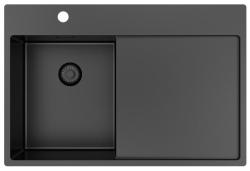 Pure.Sink Exclusivo Gun Metal pequeño fregadero con zona de escurrido 78x52 cm Tapwing a la izquierda PEX3478LT-61