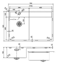 Pure.Sink Exclusivo Gun Metal pequeño fregadero con zona de escurrido 78x52 cm Tapwing a la izquierda PEX3478LT-61