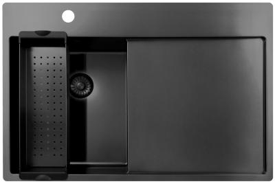 Pure.Sink Exclusivo Gun Metal pequeño fregadero con zona de escurrido 78x52 cm Tapwing a la izquierda PEX3478LT-61