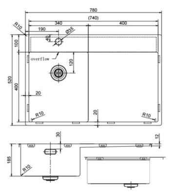 Pure.Sink Exclusivo Gun Metal pequeño fregadero con zona de escurrido 78x52 cm Tapwing a la izquierda PEX3478LT-61