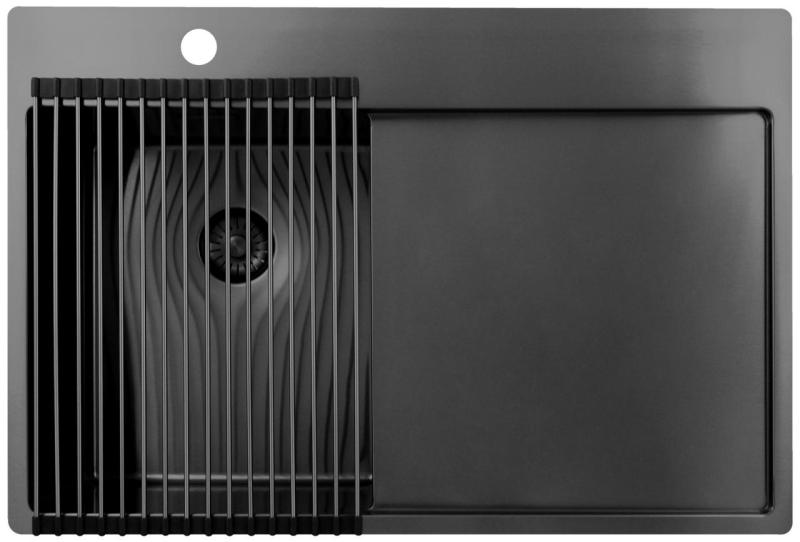 Pure.Sink Exclusivo Gun Metal pequeño fregadero con zona de escurrido 78x52 cm Tapwing a la izquierda PEX3478LT-61