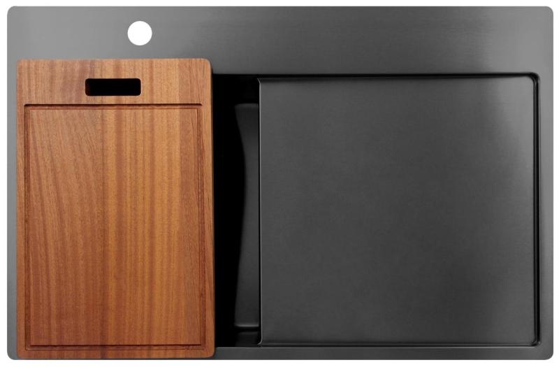 Pure.Sink Exclusivo Gun Metal pequeño fregadero con zona de escurrido 78x52 cm Tapwing a la izquierda PEX3478LT-61