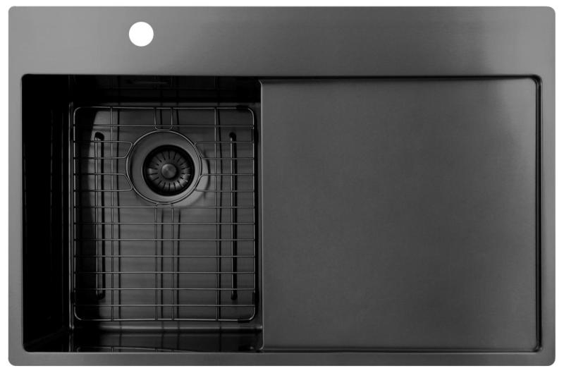 Pure.Sink Exclusivo Gun Metal pequeño fregadero con zona de escurrido 78x52 cm Tapwing a la izquierda PEX3478LT-61