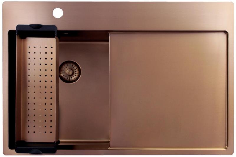 Pure.Sink Exclusivo Lavabo pequeño de cobre con zona de escurrido 78x52 cm Tapwing a la izquierda PEX3478LT-62