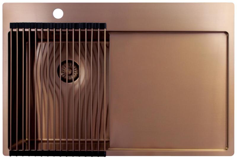 Pure.Sink Exclusivo Lavabo pequeño de cobre con zona de escurrido 78x52 cm Tapwing a la izquierda PEX3478LT-62