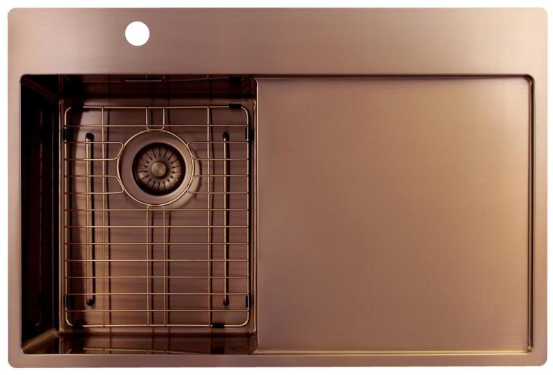 Pure.Sink Exclusivo Lavabo pequeño de cobre con zona de escurrido 78x52 cm Tapwing a la izquierda PEX3478LT-62