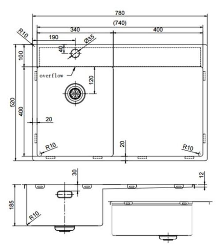 Pure.Sink Exclusivo Lavabo pequeño de cobre con zona de escurrido 78x52 cm Tapwing a la izquierda PEX3478LT-62