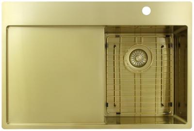 Pure.Sink Exclusivo Pequeño fregadero dorado con área de drenaje 78x52 cm Tapwing a la derecha PEX3478RT-60