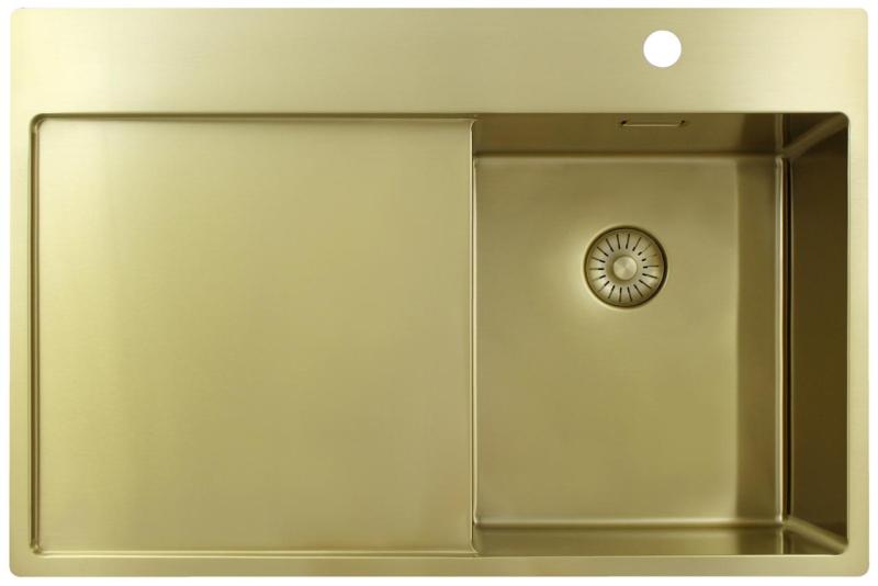 Pure.Sink Exclusivo Fregadero pequeño dorado con escurridor 78 x 52 cm Grifo Tapwing a la derecha PEX3478RT-60