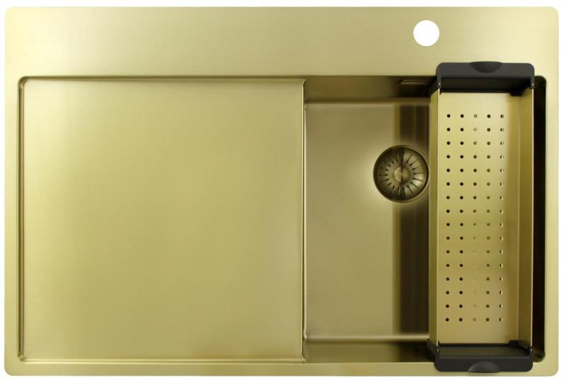 Pure.Sink Exclusivo Fregadero pequeño dorado con escurridor 78 x 52 cm Grifo Tapwing a la derecha PEX3478RT-60