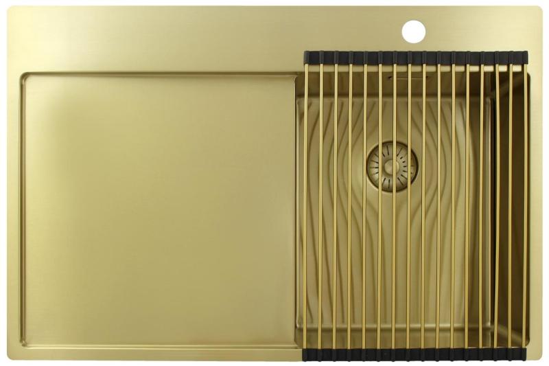 Pure.Sink Exclusivo Fregadero pequeño dorado con escurridor 78 x 52 cm Grifo Tapwing a la derecha PEX3478RT-60