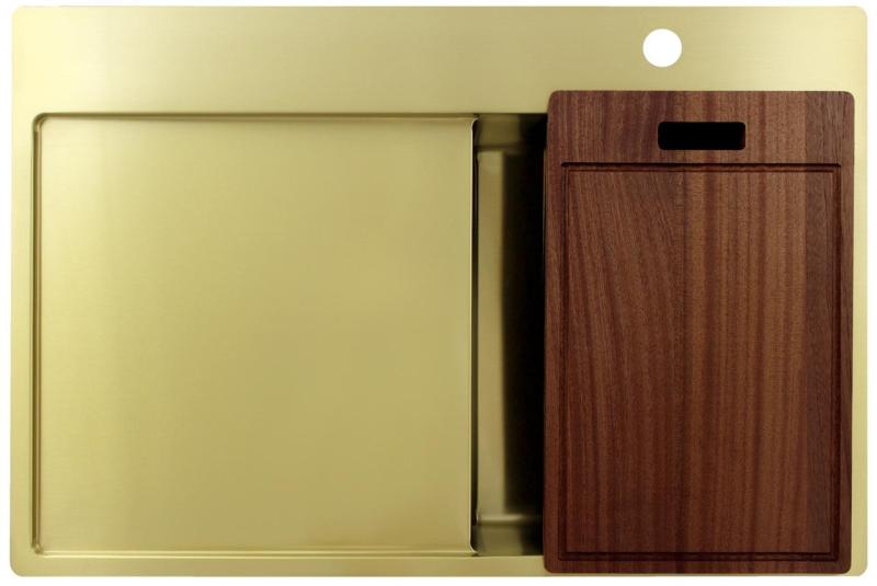 Pure.Sink Exclusivo Fregadero pequeño dorado con escurridor 78 x 52 cm Grifo Tapwing a la derecha PEX3478RT-60