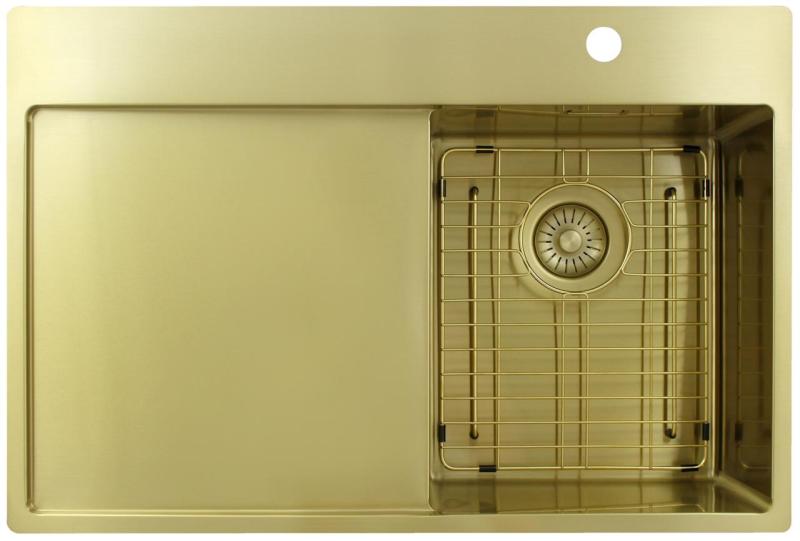 Pure.Sink Exclusivo Fregadero pequeño dorado con escurridor 78 x 52 cm Grifo Tapwing a la derecha PEX3478RT-60