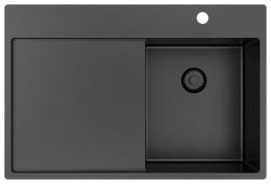 Pure.Sink Exclusivo Gun Metal pequeño fregadero con zona de drenaje 78x52 cm Tapwing a la derecha PEX3478RT-61