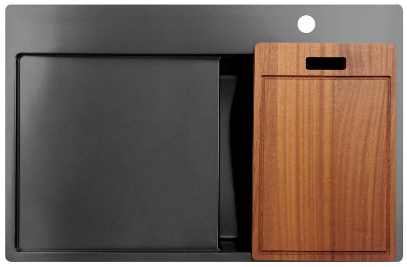 Pure.Sink Exclusivo Gun Metal pequeño fregadero con zona de drenaje 78x52 cm Tapwing a la derecha PEX3478RT-61