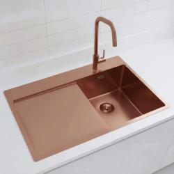 Pure.Sink Exclusivo Pequeño fregadero de cobre con área de escurrimiento 78x52 cm Tapwing a la derecha PEX3478RT-62