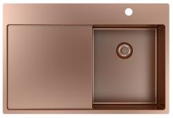 Pure.Sink Exclusivo Pequeño fregadero de cobre con área de escurrimiento 78x52 cm Tapwing a la derecha PEX3478RT-62