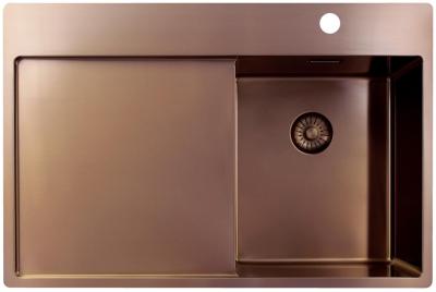 Pure.Sink Exclusivo Pequeño fregadero de cobre con área de escurrimiento 78x52 cm Tapwing a la derecha PEX3478RT-62