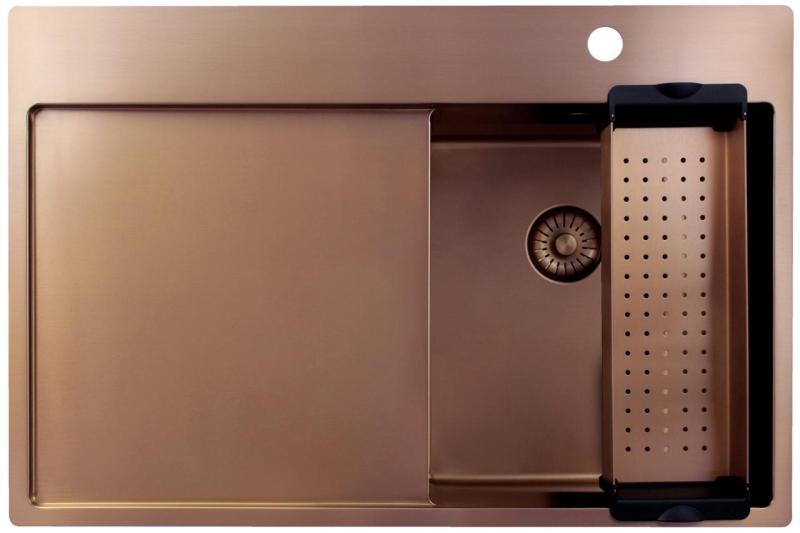 Pure.Sink Exclusivo Pequeño fregadero de cobre con área de escurrimiento 78x52 cm Tapwing a la derecha PEX3478RT-62