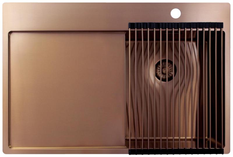 Pure.Sink Exclusivo Pequeño fregadero de cobre con área de escurrimiento 78x52 cm Tapwing a la derecha PEX3478RT-62