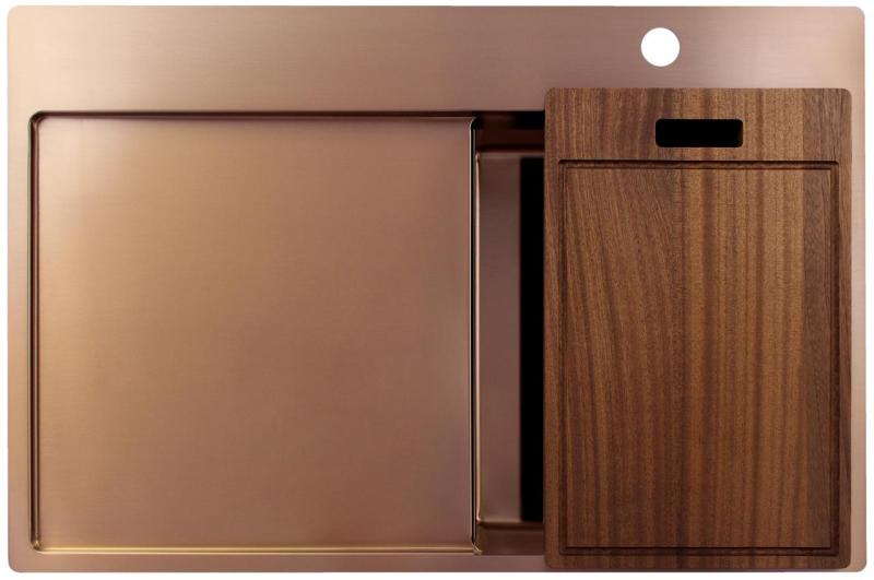 Pure.Sink Exclusivo Pequeño fregadero de cobre con área de escurrimiento 78x52 cm Tapwing a la derecha PEX3478RT-62