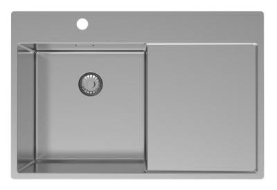 Pure.Sink Exclusivo fregadero de acero inoxidable con área de escurrido 78x52 cm Tapwing a la izquierda PEX4078LT-02