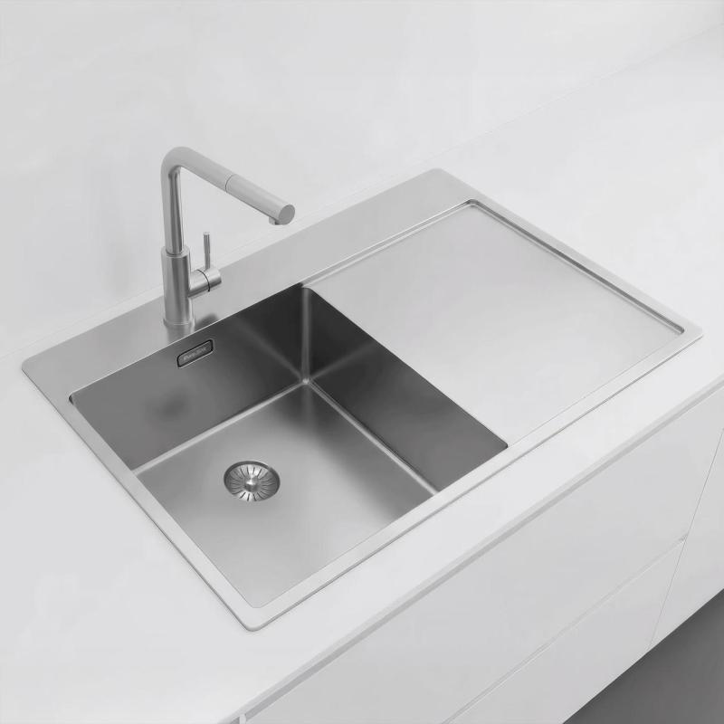 Pure.Sink Exclusivo fregadero de acero inoxidable con área de escurrido 78x52 cm Tapwing a la izquierda PEX4078LT-02