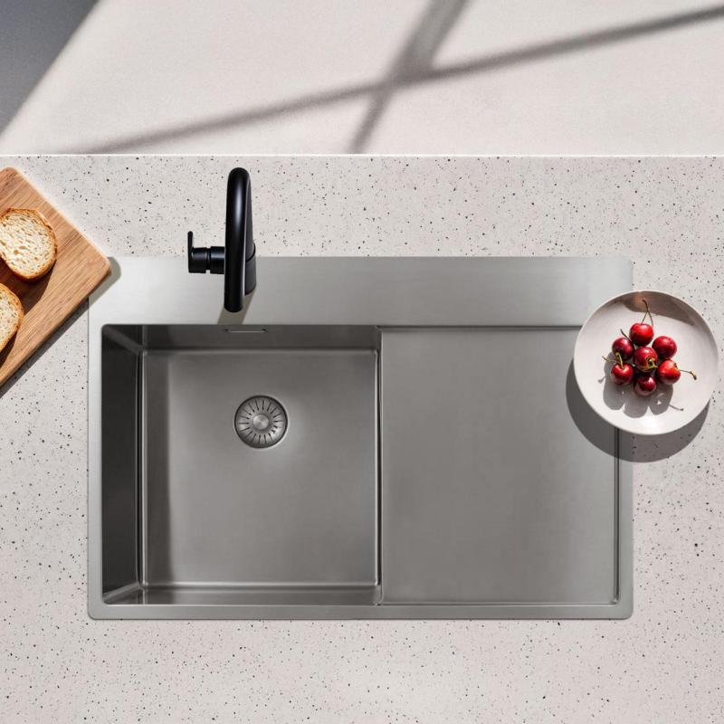 Pure.Sink Exclusivo fregadero de acero inoxidable con área de escurrido 78x52 cm Tapwing a la izquierda PEX4078LT-02