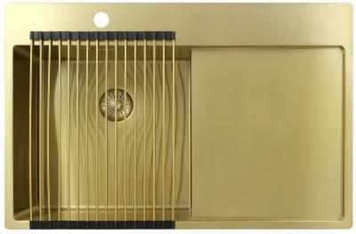 Pure.Sink Exclusivo Fregadero de oro con zona de escurrido 78x52 cm Tapwing a la izquierda PEX4078LT-60