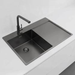 Pure.Sink Exclusivo Gun Metal fregadero con zona de escurrido 78x52 cm Tapwing a la izquierda PEX4078LT-61