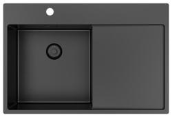 Pure.Sink Exclusivo Gun Metal fregadero con zona de escurrido 78x52 cm Tapwing a la izquierda PEX4078LT-61