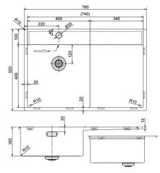 Pure.Sink Exclusivo Gun Metal fregadero con zona de escurrido 78x52 cm Tapwing a la izquierda PEX4078LT-61