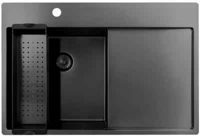 Pure.Sink Exclusivo Gun Metal fregadero con zona de escurrido 78x52 cm Tapwing a la izquierda PEX4078LT-61