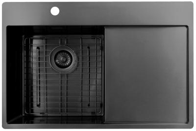Pure.Sink Exclusivo Gun Metal fregadero con zona de escurrido 78x52 cm Tapwing a la izquierda PEX4078LT-61