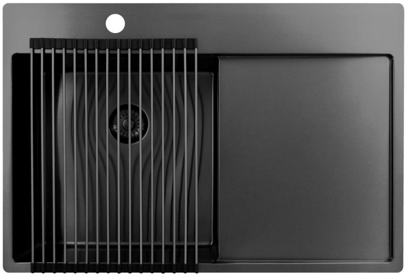 Pure.Sink Exclusivo Gun Metal fregadero con zona de escurrido 78x52 cm Tapwing a la izquierda PEX4078LT-61