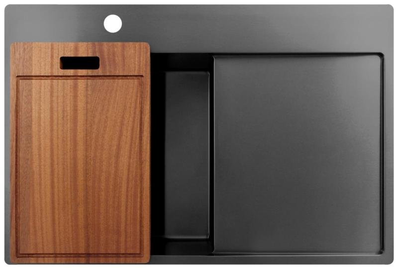 Pure.Sink Exclusivo Gun Metal fregadero con zona de escurrido 78x52 cm Tapwing a la izquierda PEX4078LT-61