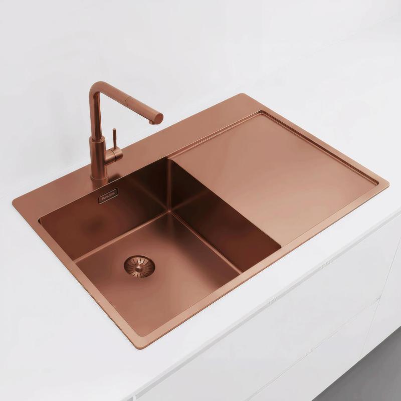 Pure.Sink Exclusivo Fregadero de cobre con área de escurrimiento 78x52 cm Tapwing a la izquierda PEX4078LT-62