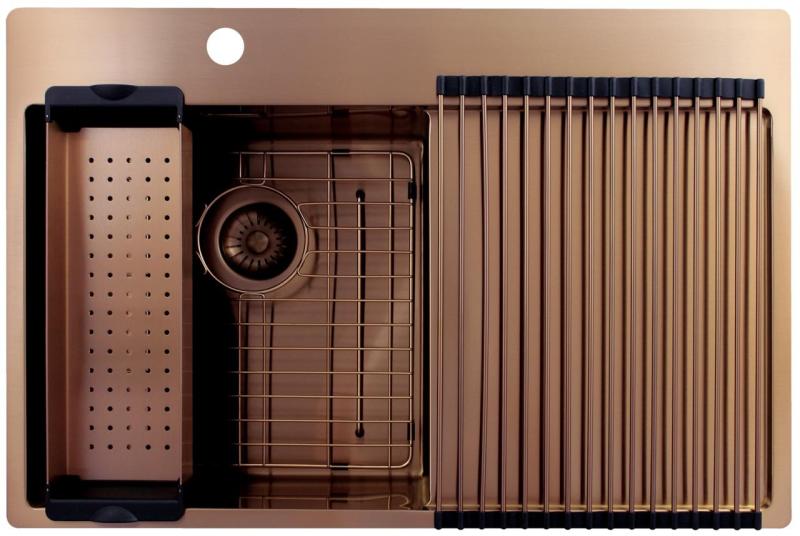 Pure.Sink Exclusivo Fregadero de cobre con área de escurrimiento 78x52 cm Tapwing a la izquierda PEX4078LT-62