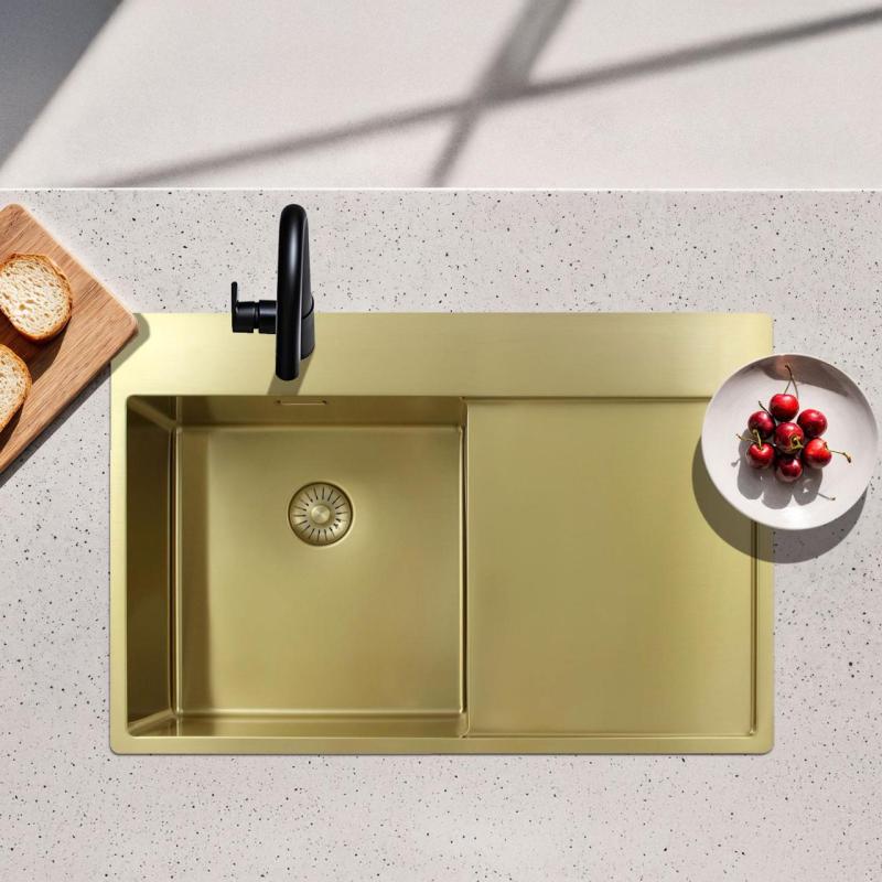 Pure.Sink Exclusivo Fregadero dorado con escurridor 78 x 52 cm Grifo Tapwing a la derecha PEX4078RT-60