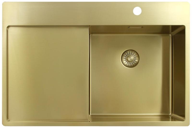Pure.Sink Exclusivo Fregadero dorado con escurridor 78 x 52 cm Grifo Tapwing a la derecha PEX4078RT-60
