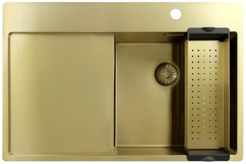 Pure.Sink Exclusivo Fregadero dorado con escurridor 78 x 52 cm Grifo Tapwing a la derecha PEX4078RT-60