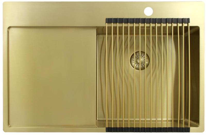 Pure.Sink Exclusivo Fregadero dorado con escurridor 78 x 52 cm Grifo Tapwing a la derecha PEX4078RT-60
