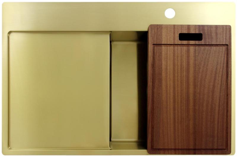 Pure.Sink Exclusivo Fregadero dorado con escurridor 78 x 52 cm Grifo Tapwing a la derecha PEX4078RT-60