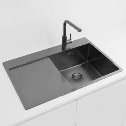 Pure.Sink Exclusivo Gun Metal fregadero con zona de escurrido 78x52 cm Tapwing a la derecha PEX4078RT-61