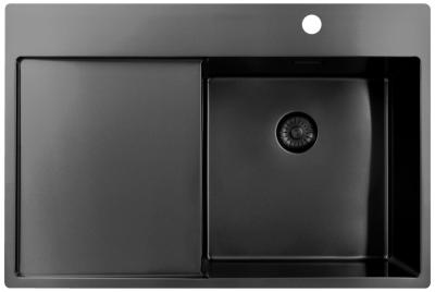 Pure.Sink Exclusivo Gun Metal fregadero con zona de escurrido 78x52 cm Tapwing a la derecha PEX4078RT-61