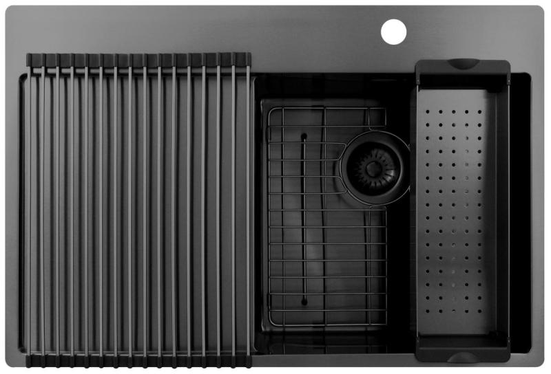 Pure.Sink Exclusivo Gun Metal fregadero con zona de escurrido 78x52 cm Tapwing a la derecha PEX4078RT-61