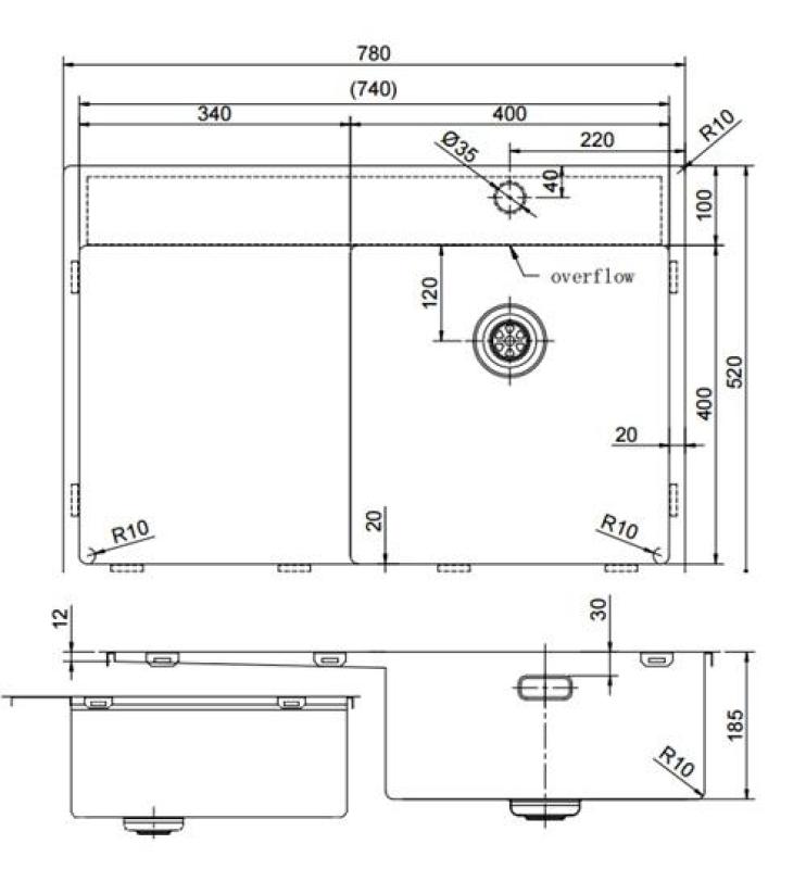 Pure.Sink Exclusivo Gun Metal fregadero con zona de escurrido 78x52 cm Tapwing a la derecha PEX4078RT-61