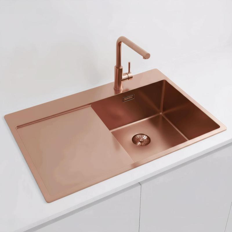 Pure.Sink Exclusivo Fregadero de cobre con zona de escurrido 78x52 cm Tapwing a la derecha PEX4078RT-62
