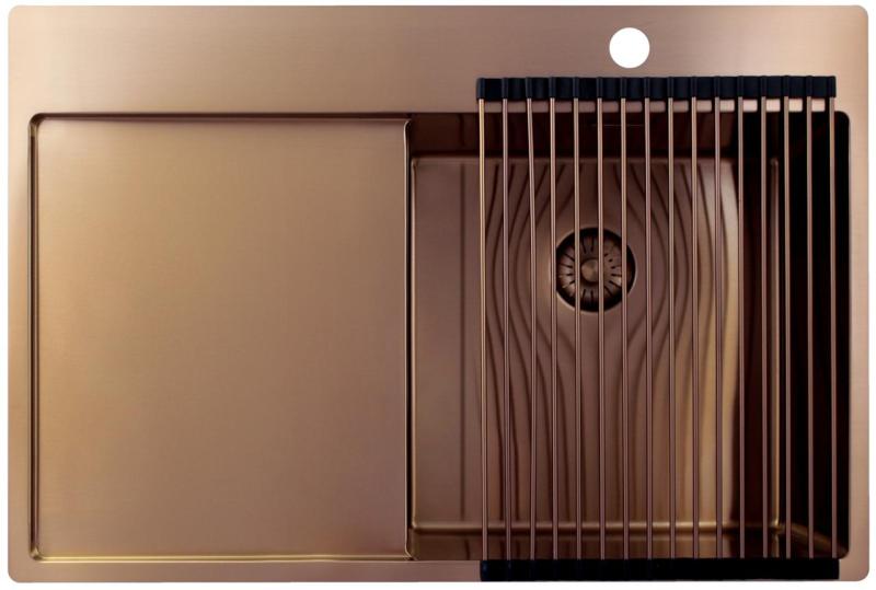 Pure.Sink Exclusivo Fregadero de cobre con zona de escurrido 78x52 cm Tapwing a la derecha PEX4078RT-62